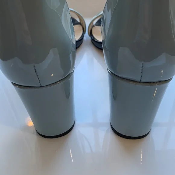 Nine West Paisley Open Toe Blue Patent Leather Block Heel Sandals - Picture 11 of 16